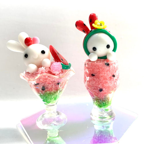 ☆すいかかき氷とうさぎちゃん2種セット(受注生産) 樹脂粘土