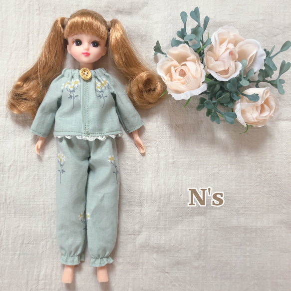 22cmドール用 スモーキーグリーンパジャマ リカちゃん 服 その他人形