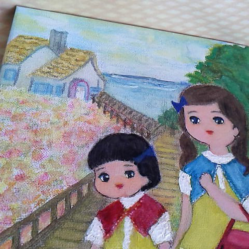 アート、イラスト、原画、水彩パステル、色鉛筆、子供、レトロ