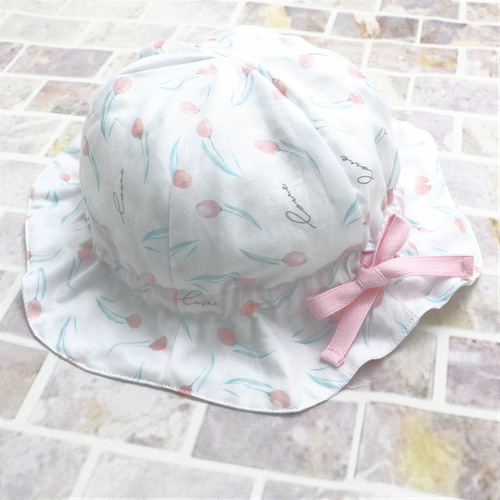 BABY/KIDS Cotton100% チューリップと花柄刺繍のハット(2way) 帽子