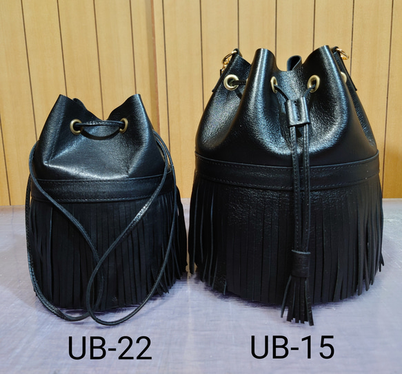 春バッグ　選べるカラー20色　レザー　フリンジミニ巾着バッグ　受注制作　UB-22 12枚目の画像