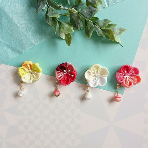 つまみ細工 下がりつき お花 ベビーヘアクリップ ヘアピン ヘアゴム 髪飾り