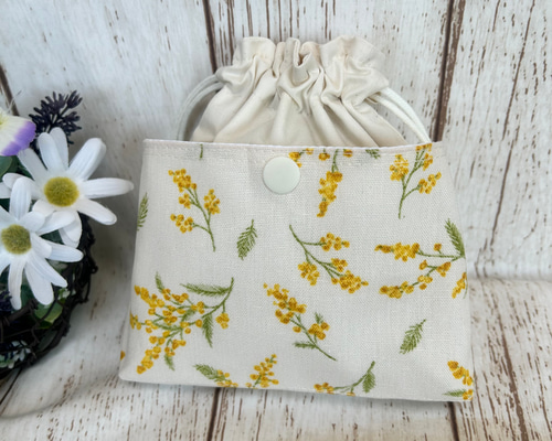 両面ポケット 仕分けが便利な ミニ巾着 巾着ポーチ 巾着袋 サニタリー  