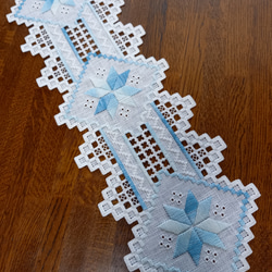 アンティーク 北欧ハーダンガーレース刺繍 大判クロス ブルーワーク✵ 雪の結晶 アンティーク 北欧ハーダンガーレース刺繍 大判クロス ブルー