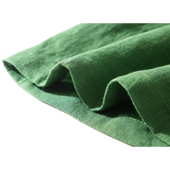 リネンワンピース　涼しいいグリーンワンピース　半袖丸襟ワンピース　貝ボタン　ウエストに紐　S-Lサイズ　L239　 7枚目の画像