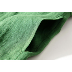 リネンワンピース　涼しいいグリーンワンピース　半袖丸襟ワンピース　貝ボタン　ウエストに紐　S-Lサイズ　L239　 9枚目の画像