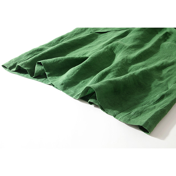 リネンワンピース　涼しいいグリーンワンピース　半袖丸襟ワンピース　貝ボタン　ウエストに紐　S-Lサイズ　L239　 8枚目の画像
