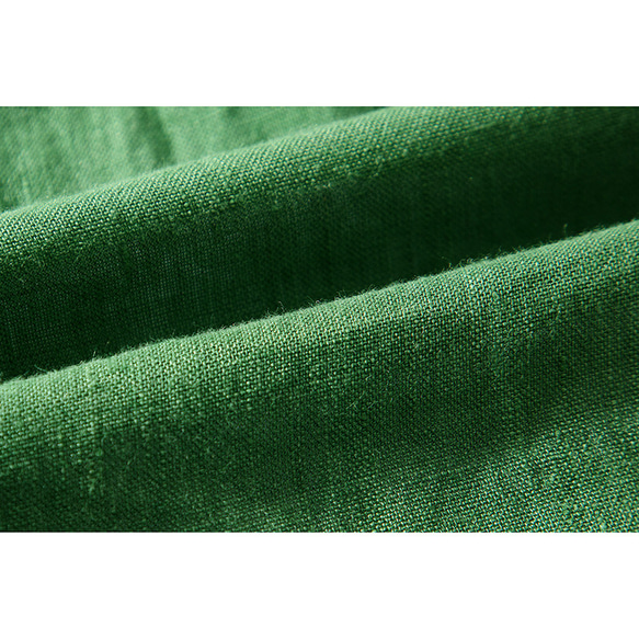 リネンワンピース　涼しいいグリーンワンピース　半袖丸襟ワンピース　貝ボタン　ウエストに紐　S-Lサイズ　L239　 11枚目の画像