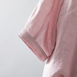 搶眼可愛的亞麻襯衫，荷葉邊領口。可前後穿。粉紅色. 230609-2 第6張的照片