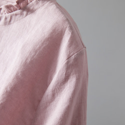 搶眼可愛的亞麻襯衫，荷葉邊領口。可前後穿。粉紅色. 230609-2 第4張的照片