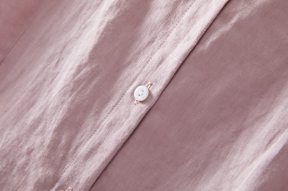 醒目可愛的荷葉邊亞麻襯衫，可前後穿，兩用襯衫，粉紅色 230609-2 第7張的照片