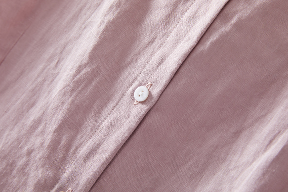 搶眼可愛的亞麻襯衫，荷葉邊領口。可前後穿。粉紅色. 230609-2 第7張的照片