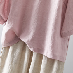 搶眼可愛的亞麻襯衫，荷葉邊領口。可前後穿。粉紅色. 230609-2 第5張的照片