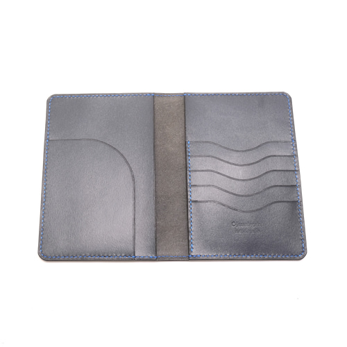 本革 パスポート・お薬手帳・通帳ケースst 型押し革ネイビー①縦縞模様  