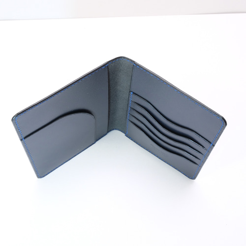 本革 パスポート・お薬手帳・通帳ケースst 型押し革ネイビー①縦縞模様  