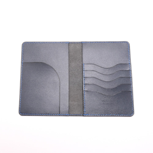 本革 パスポート・お薬手帳・通帳ケースst 型押し革ネイビー②横縞模様  