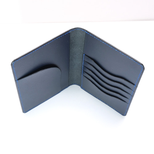 本革 パスポート・お薬手帳・通帳ケースst 型押し革ネイビー②横縞模様  