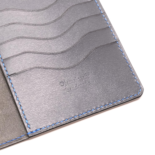 本革 パスポート・お薬手帳・通帳ケースst 型押し革ネイビー②横縞模様  