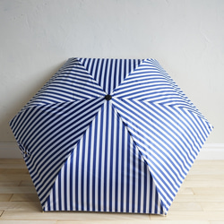 UVカット折りたたみ傘 stripe navy 紫外線99.9%カット 晴雨兼用 163451 竹ハンドル 16枚目の画像