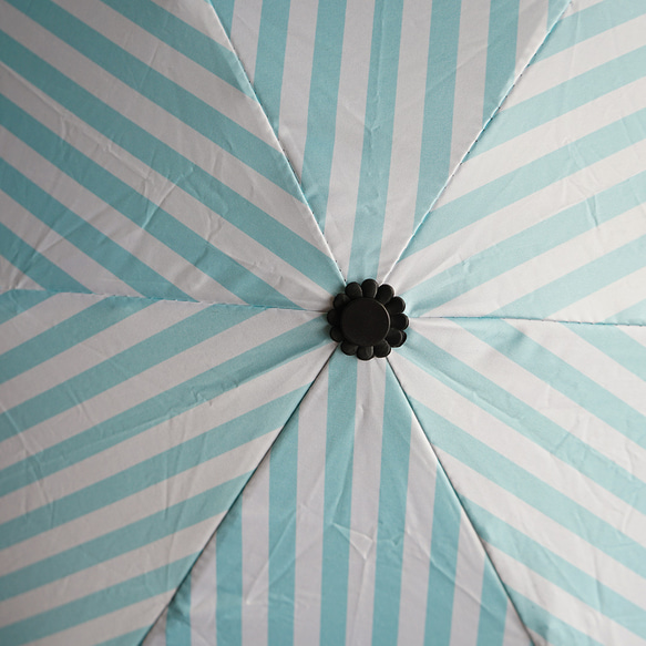 UVカット折りたたみ傘 stripe aqua 紫外線99.9%カット 晴雨兼用 163452 竹ハンドル 日傘 雨傘 14枚目の画像