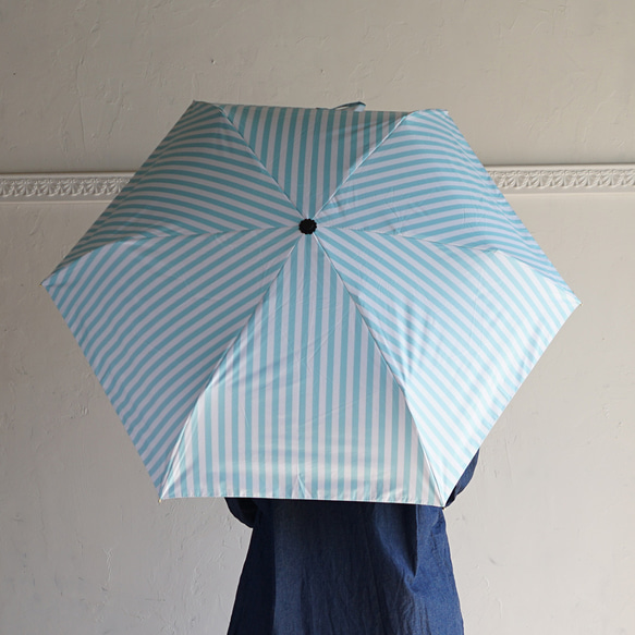 UVカット折りたたみ傘 stripe aqua 紫外線99.9%カット 晴雨兼用 163452 竹ハンドル 日傘 雨傘 11枚目の画像