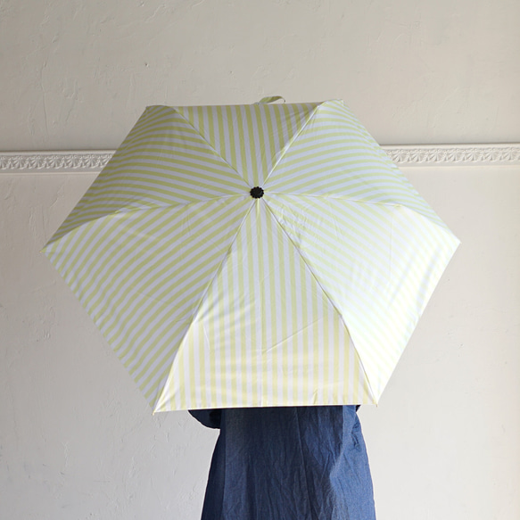 UVカット折りたたみ傘 stripe lemon 紫外線99.9%カット 晴雨兼用 163453 竹ハンドル 日傘 雨傘 11枚目の画像