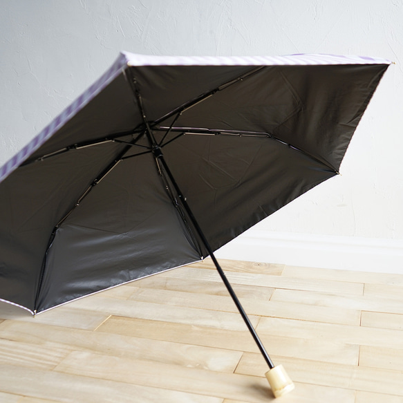 UVカット折りたたみ傘 stripe lilac 紫外線99.9%カット 晴雨兼用 163455 竹ハンドル 日傘 雨傘 18枚目の画像