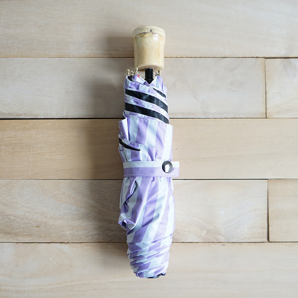 UVカット折りたたみ傘 stripe lilac 紫外線99.9%カット 晴雨兼用 163455 竹ハンドル 日傘 雨傘 15枚目の画像