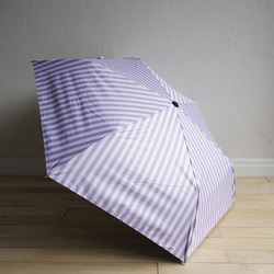 UVカット折りたたみ傘 stripe lilac 紫外線99.9%カット 晴雨兼用 163455 竹ハンドル 日傘 雨傘 13枚目の画像