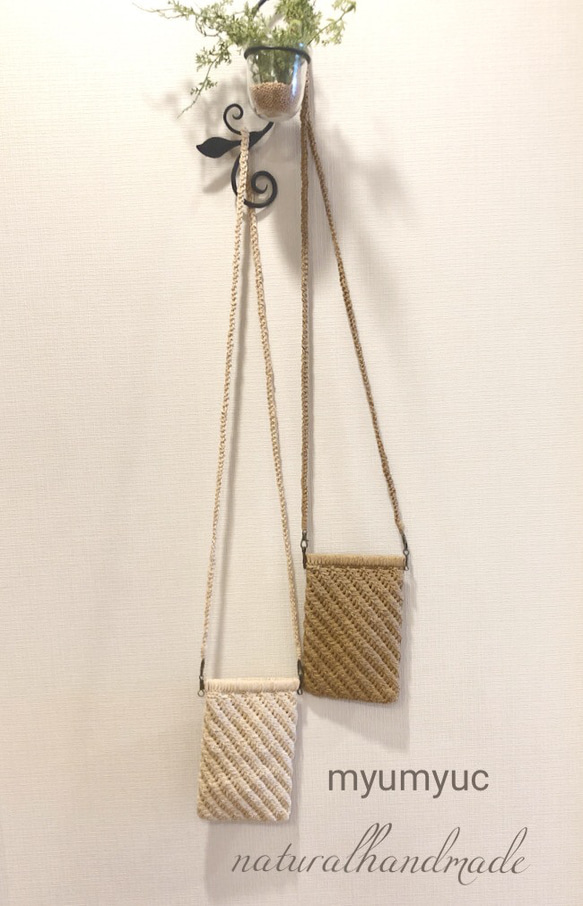 斜め模様かわいい♫笹和紙♫のスマホポーチ　スマホショルダー　 5枚目の画像