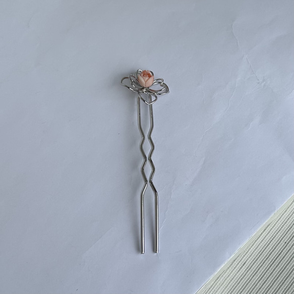 珊瑚彫り付き　花デザイン　かんざし　R50611H5 4枚目の画像