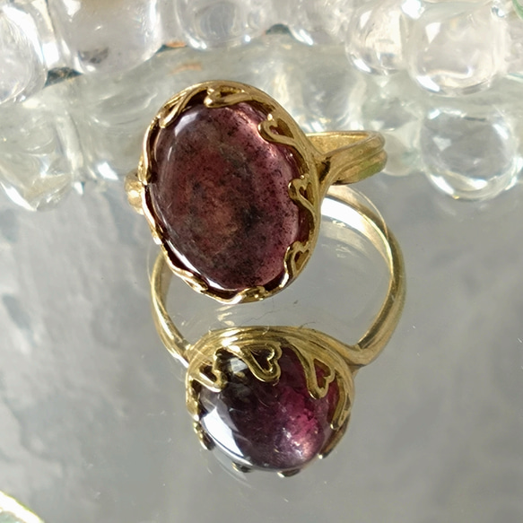 癒しと変革の天然石・・レピドライト ring（ハートベゼル・１６×１２） 6枚目の画像