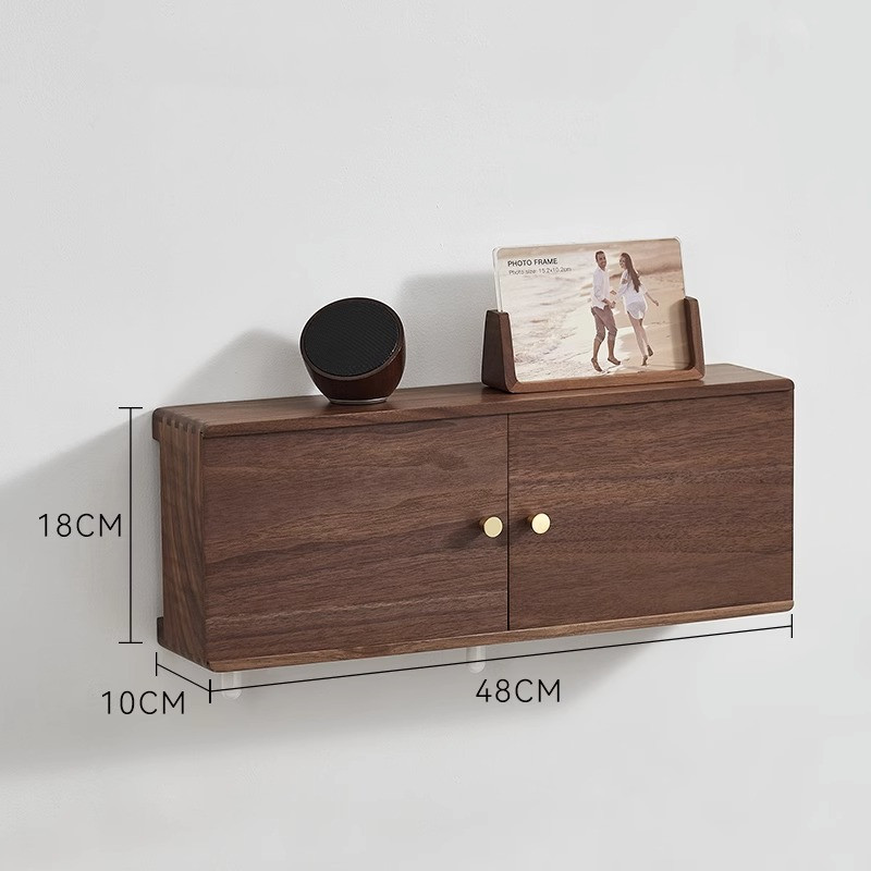 扉付きのウォールシェルフ・ラック 無垢材 Wi-Fiルーター置き場 木製 Wi-Fiルーター目隠し 壁掛け棚 収納棚