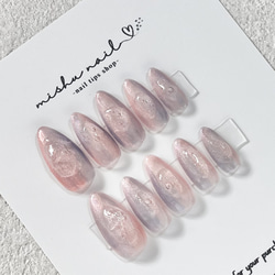 オーダーネイルチップ　シンプルニュアンスピンクパールワンホン推しno.44 NO.37 バブルネイル 偏光パール 紫×ピンク ニュアンスネイル