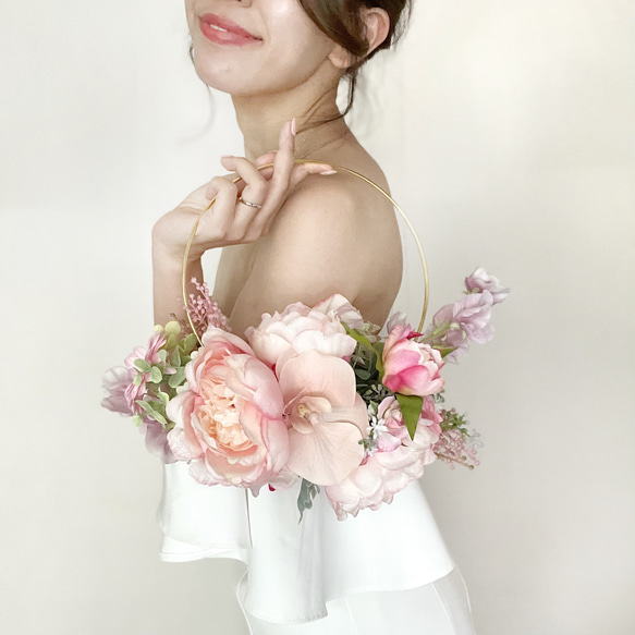 即納】ピンクピオニー フープブーケ リースブーケ リングブーケ ブーケ
