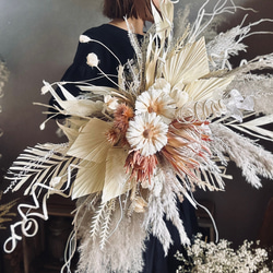 ドライフラワー壁掛けアレンジ】店舗装飾 アジアンニュアンスホワイト