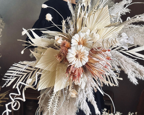 ドライフラワー壁掛けアレンジ】店舗装飾 アジアンニュアンスホワイト