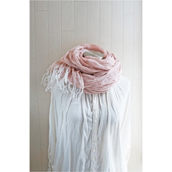 特大號優質亞麻單紗披肩米色粉色 x 白色 第9張的照片