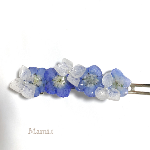《Mami.t》  ネモフィラと紫陽花のバレッタ 1枚目の画像