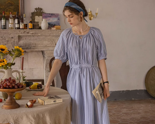 アドーア　ストライプ柄 ベルト付きロングワンピース セール】 ◇ストレッチストライプワンピース （ワンピース