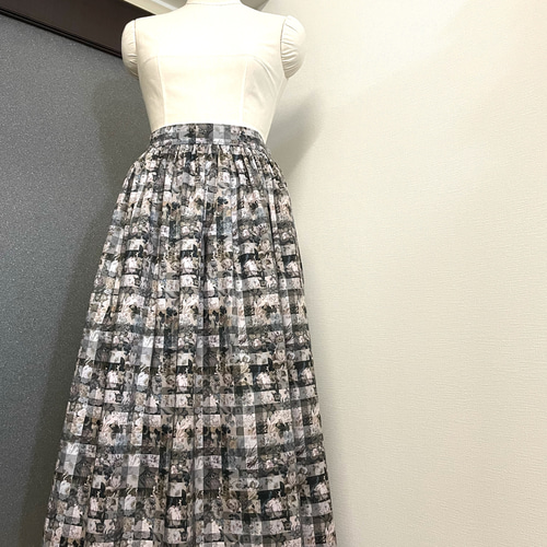 未使用　リバティ　アーカイブギンガム　マキシタックスカート　ハンドメイド リバティプリント生地・Archive Gingham(アーカイブギンガム