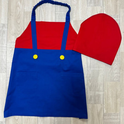 受注90〜140】2点セット 赤 青 重ね着スタイル エプロン 三角巾