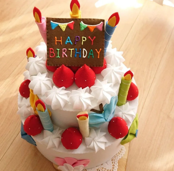 受注製作 特大ホールケーキ ハーフバースデー  ハーフバースデーケーキ  フェルトケーキ お誕生日ケーキ アニバーサリー 4枚目の画像