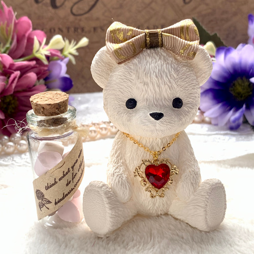 アロマストーン✨おしゃれ好きなテディベア♡ガラスの小瓶付き
