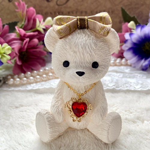 アロマストーン✨おしゃれ好きなテディベア♡ガラスの小瓶付き