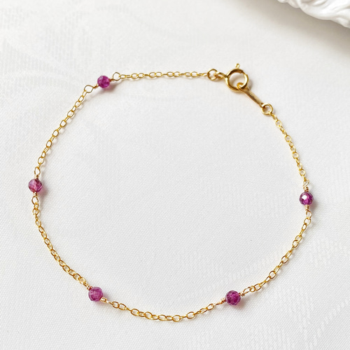 14kgf【7月誕生石】b.Purple Ruby 小粒なルビーのブレスレットac