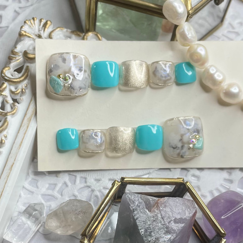 【314】オーダー❉ターコイズブルー 大理石 トルコ石 夏ネイル フットチップ 夏のフットネイルは《ターコイズ》をテーマに♡人気デザインを