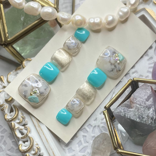 【314】オーダー❉ターコイズブルー 大理石 トルコ石 夏ネイル フットチップ 314】オーダー❉ターコイズブルー 大理石 トルコ石 夏ネイル