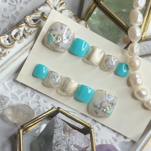 サイズオーダー♡ニュアンス大理石フットネイルチップ ターコイズ size