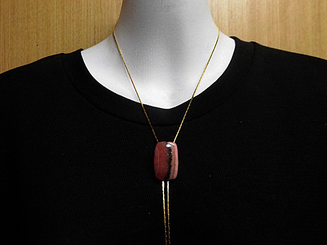 天然石 インカローズ(ロードクロサイト)ループタイ(ロングネックレス)　　230908749